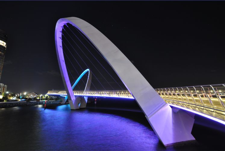 Elizabeth Quay, illuminated at night in the Perth CBD