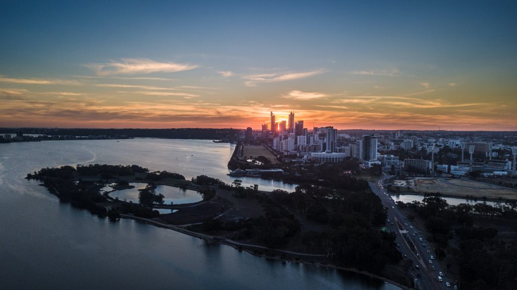 perth commercial property skyline at sunset